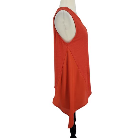 French Connection XS Orange Linen Top – V Neck Sleeveless Shark Bite Hem - Picture 5 of 5